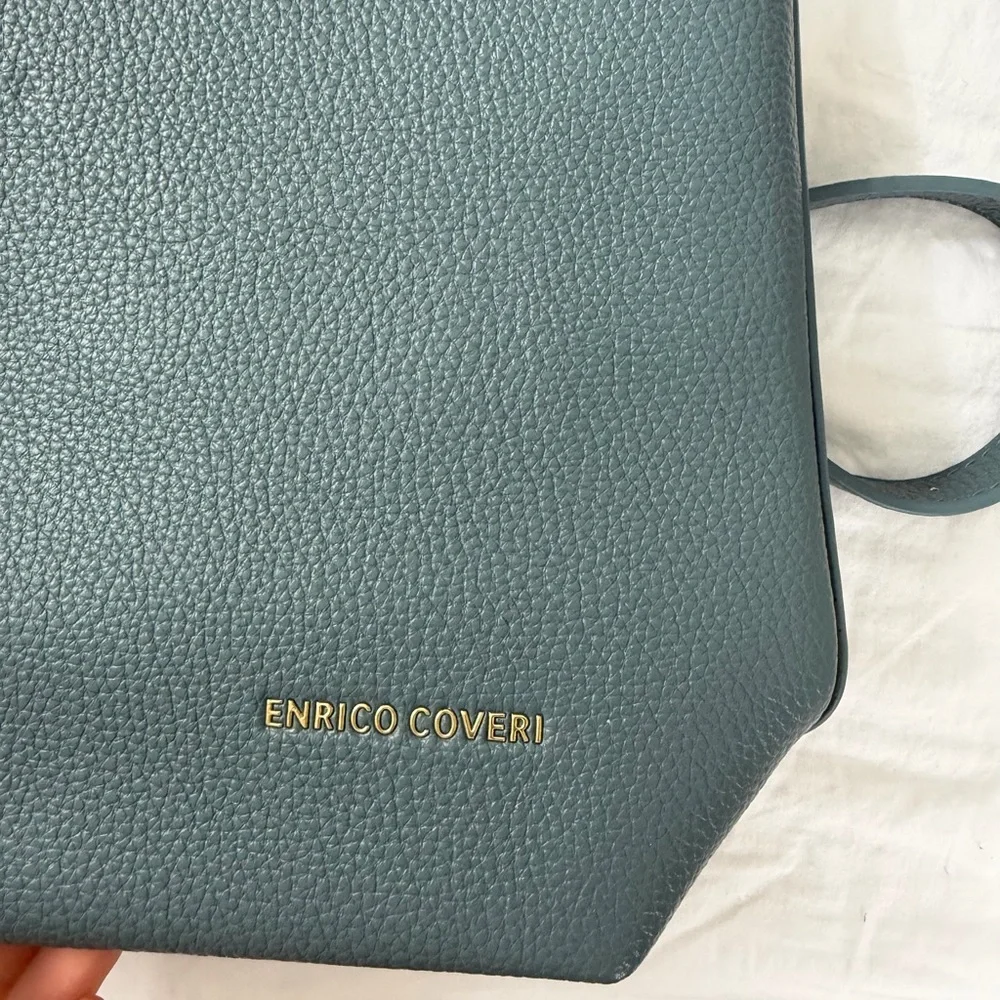 New Enrico Coveri Slate Blue Leather Backpack Italian Designer Elegance Italy